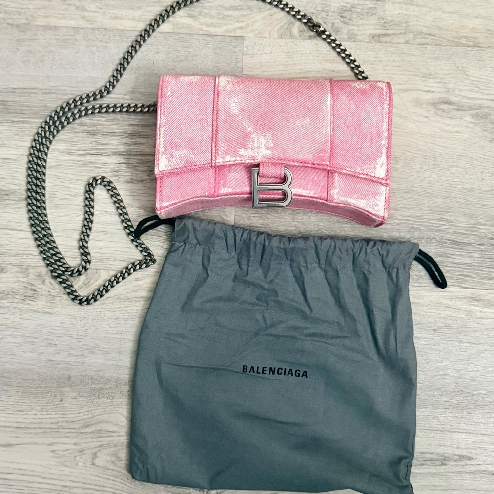 Balenciaga Pink Metallic Chain Wallet Bag